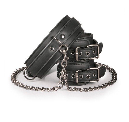 Kajdanki-Leather Collar With Handcuffs